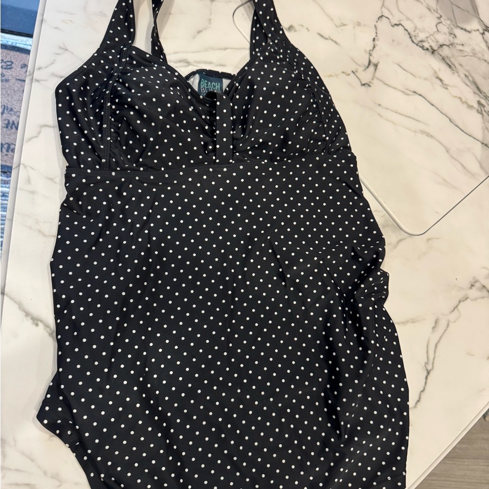 Motherhood Maternity Black and White Polka Dot Tankini Swimsuit Top